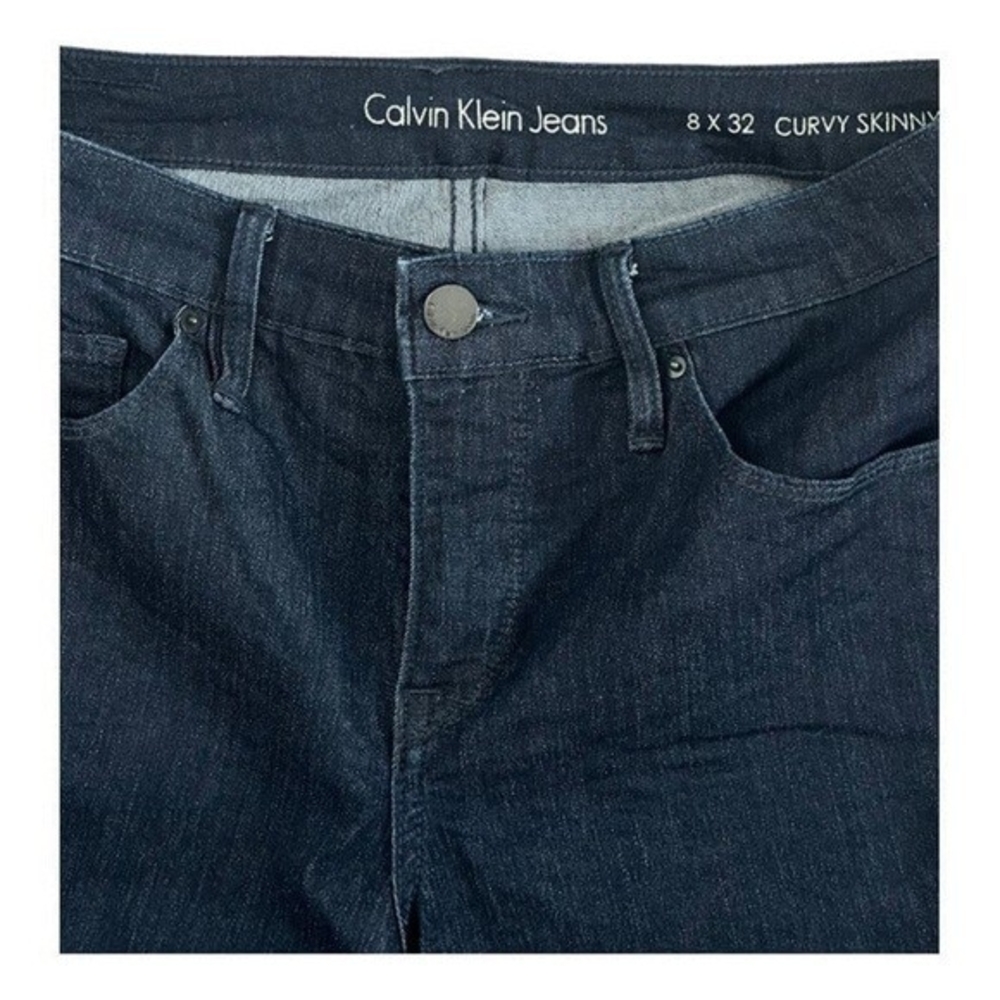 Calvin Klein Womens Dark Blue Curvy Skinny Jeans 8x32 Mid Rise Stretch Denim EXC - Picture 5 of 7